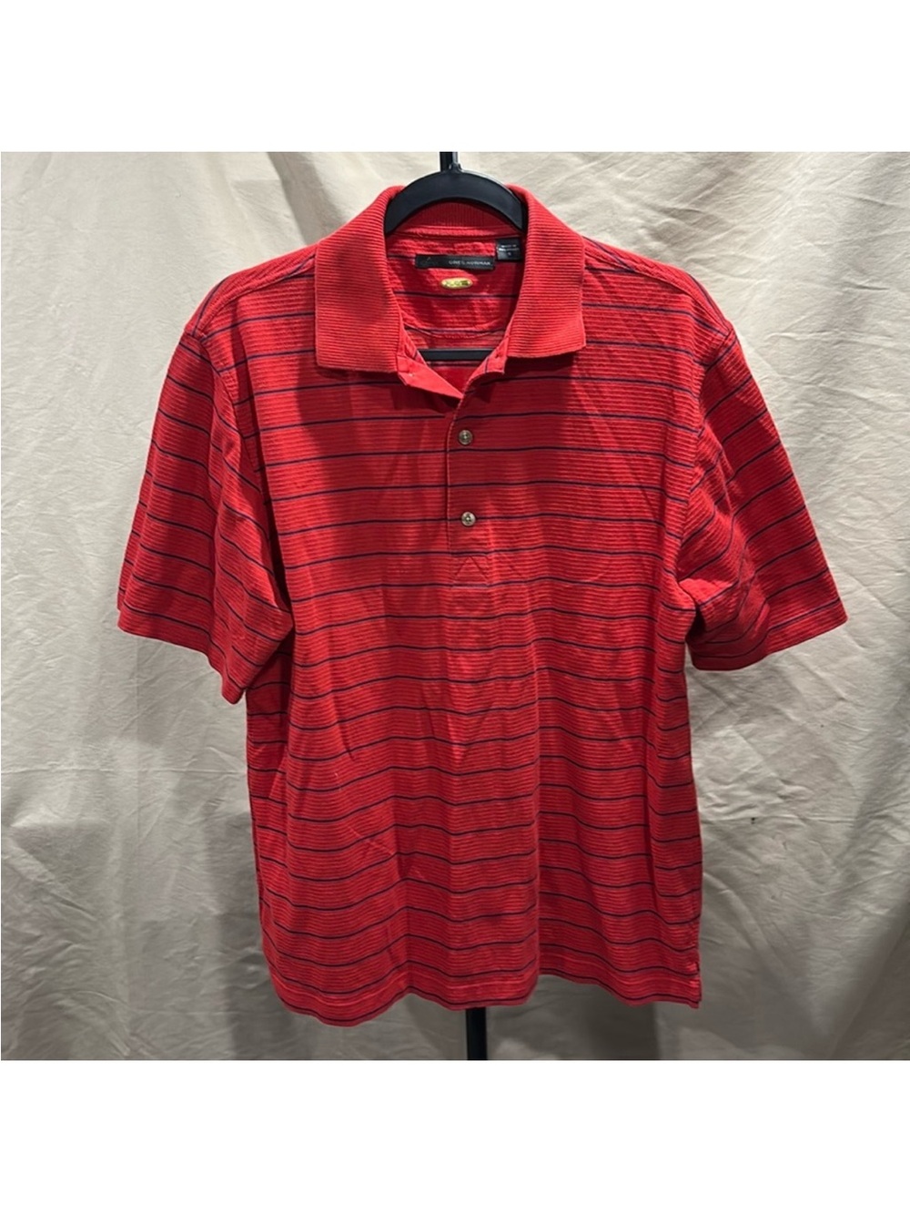 Greg Norman Collection Red Polo with Thin Black Stripes